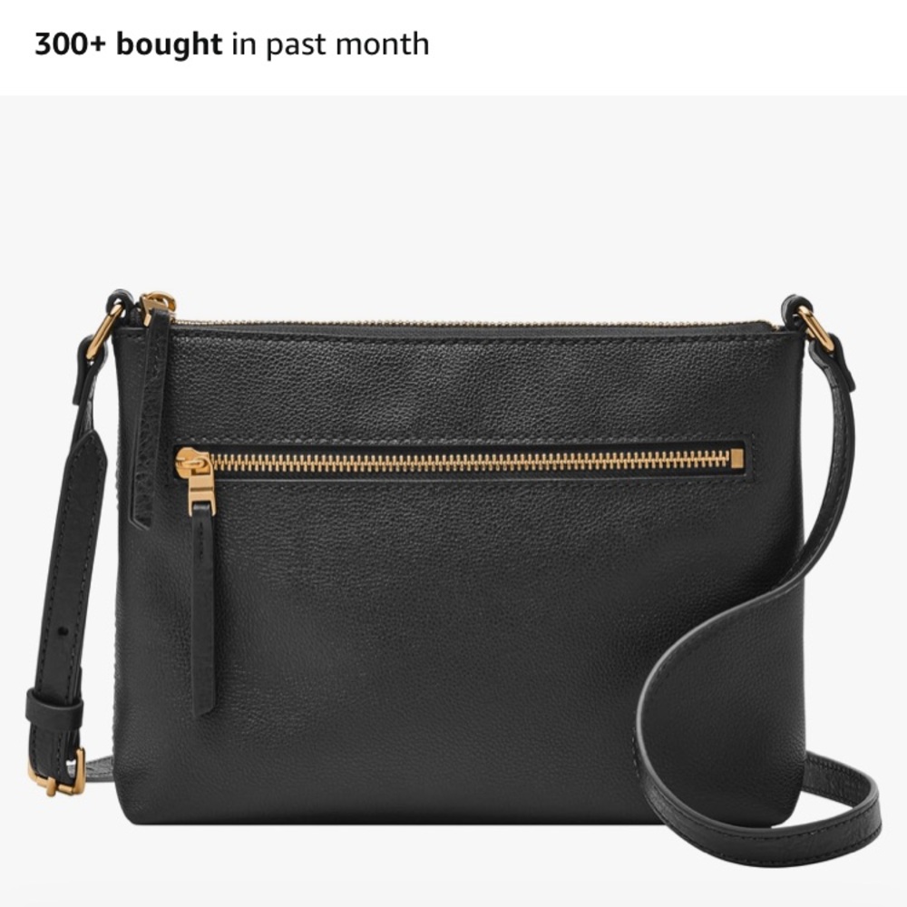 Fossil Fiona Leather Black Crossbody Bag. Zip Top Close. Classic!